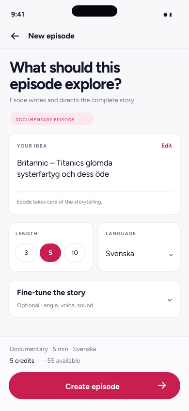 Esode app on mobile, light mode
