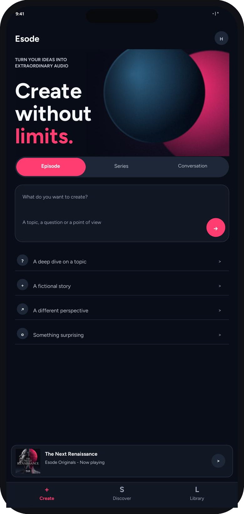 Esode app: Choose the topic
